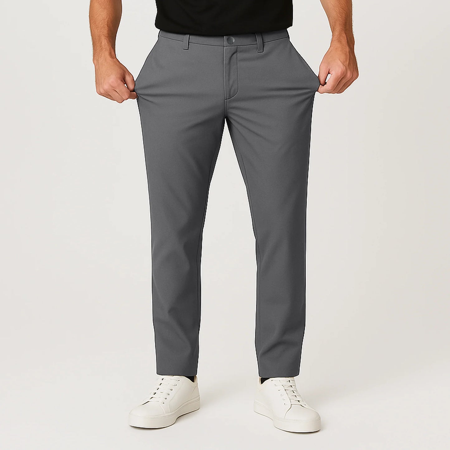 Erkek Esneyebilen Nefes Alan Kırışmaz Poliamid Kumaş Gri Pantolon